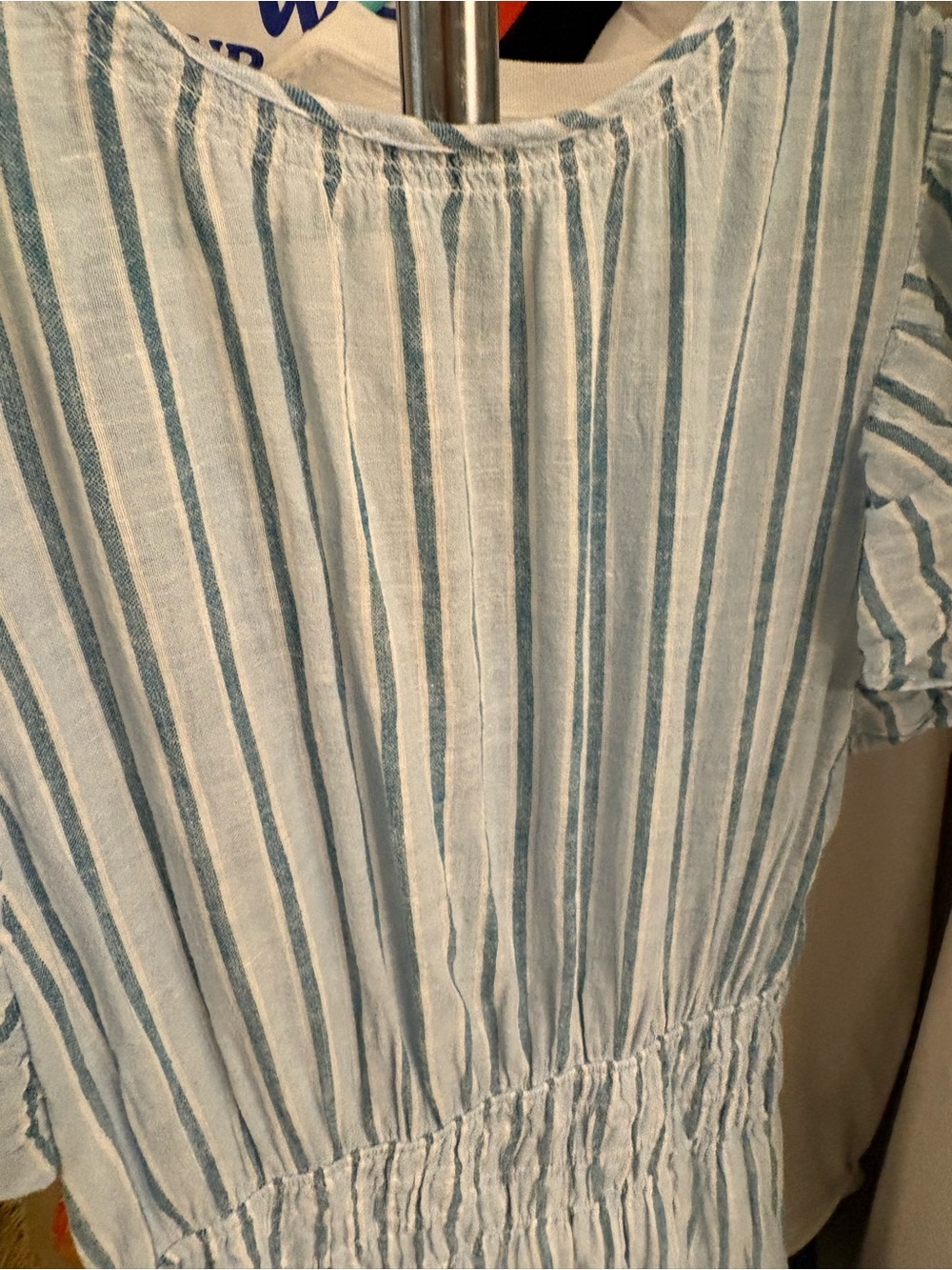 Rails Iona Smocked Waist Midi Dress (L, Cambria Stripe Blue) 100% linen. - Picture 4 of 6